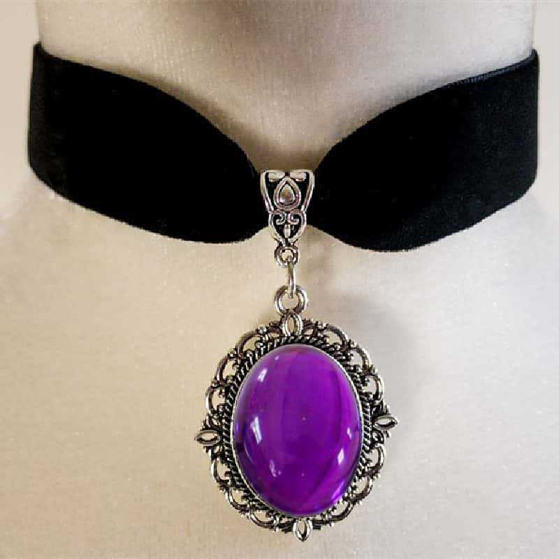 Women'S Victorian Accessories - 퍼플 카메오 워터 드롭 초커, 고딕