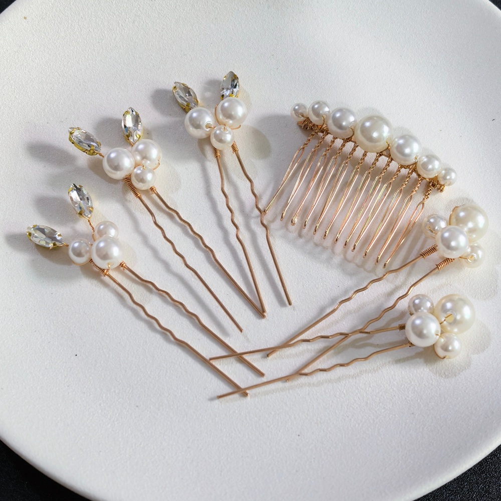 Women Accessories Aesthetic - 진주 크리스탈 헤어핀 빗 세트 신부