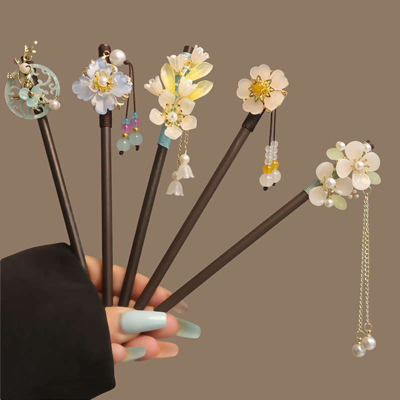 Women Accessories For Hand - 꽃 Tassel 진주 머리 스틱 나무