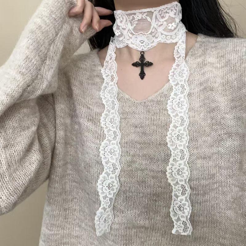긴 섹시한 레이스 초커와 블랙 크로스 펜던트, 고딕 빅 - Women'S Victorian Accessories 리뷰 및 가격