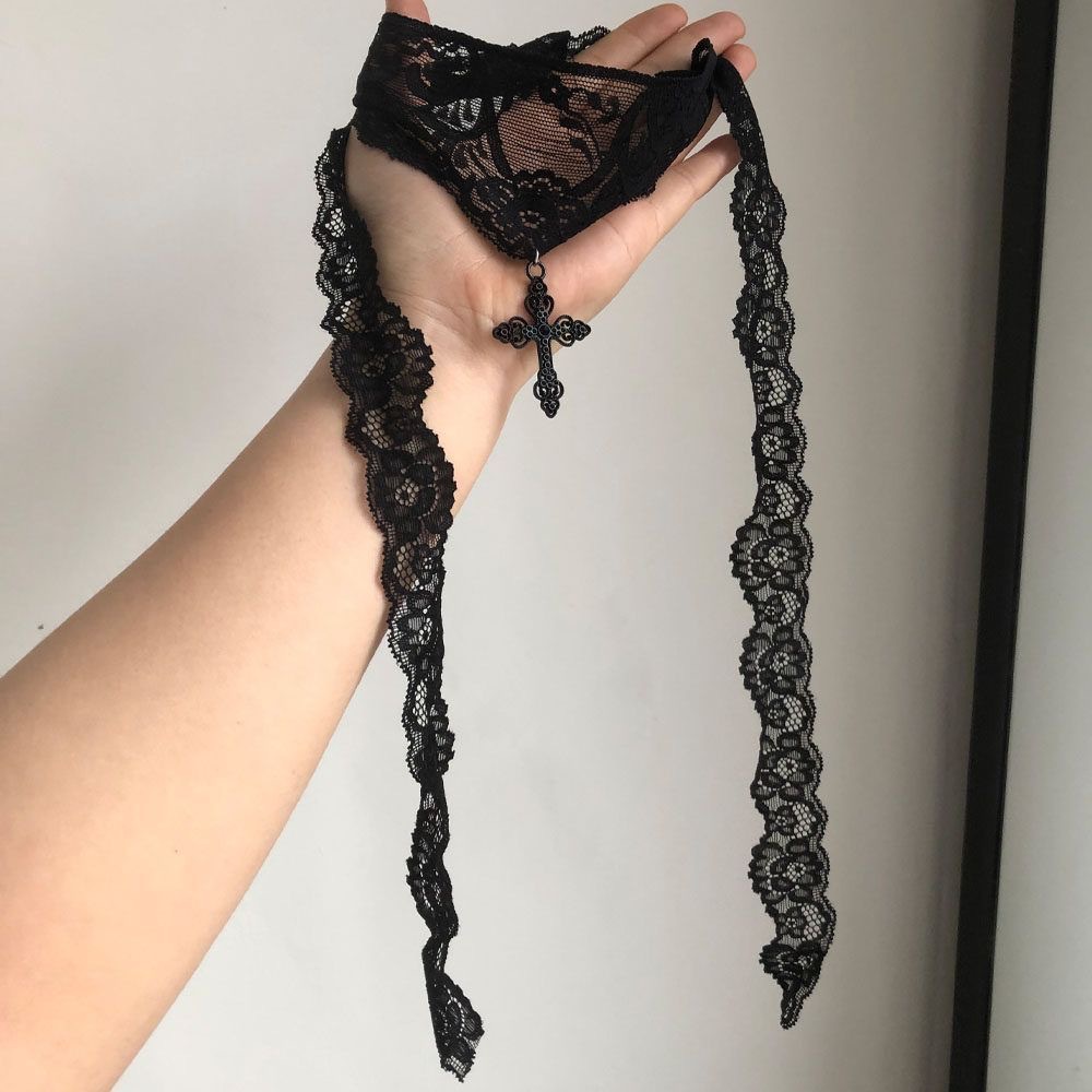 긴 섹시한 레이스 초커와 블랙 크로스 펜던트, 고딕 빅 - Women'S Victorian Accessories 리뷰 및 가격