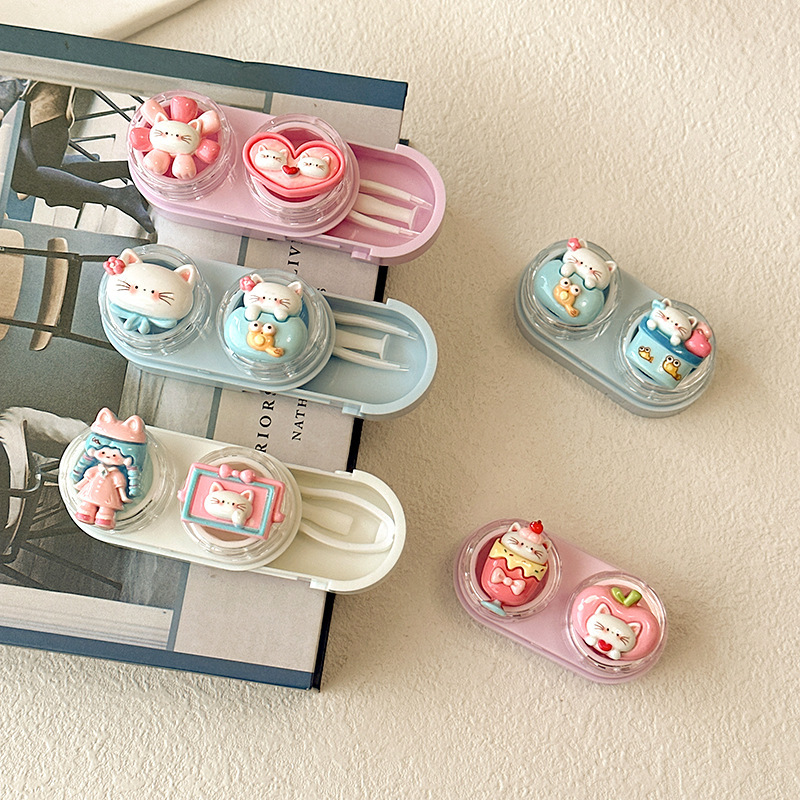 귀여운 만화 고양이 콘택트 렌즈 케이스 핀셋 흡입 도구 - Women Accessories Drawer 리뷰 및 가격