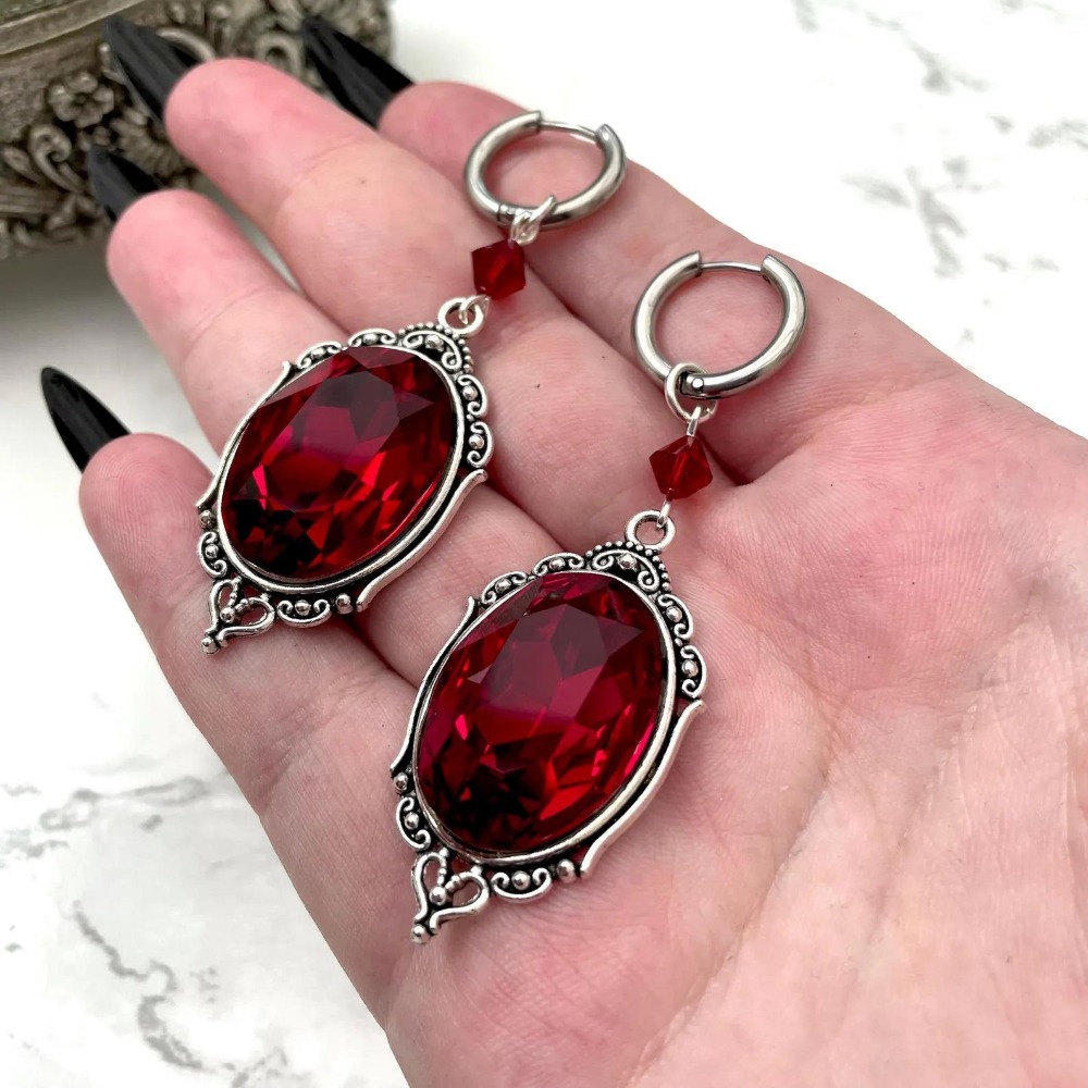 빅토리아 고딕 기하학 다각형 타원형 블랙 레드 크리스탈 - Women'S Victorian Accessories 리뷰 및 가격