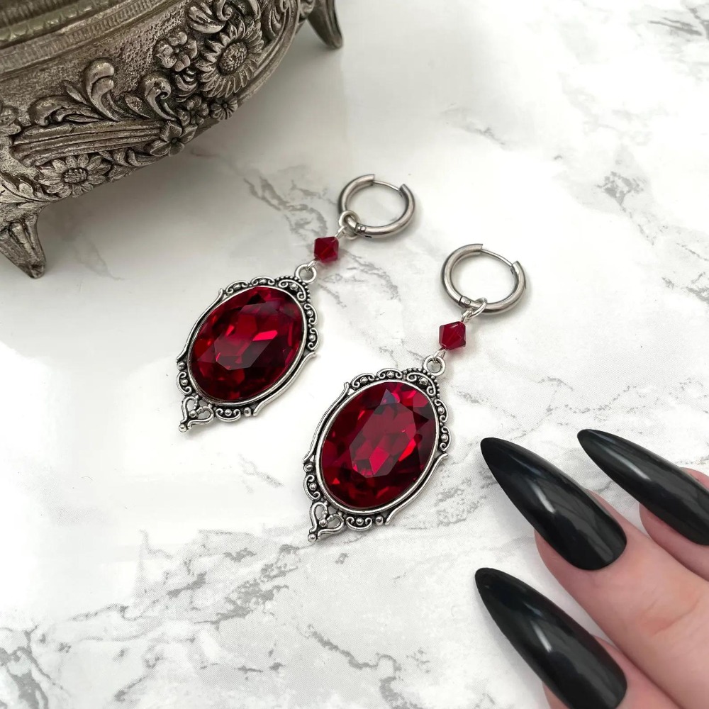 빅토리아 고딕 기하학 다각형 타원형 블랙 레드 크리스탈 - Women'S Victorian Accessories 리뷰 및 가격