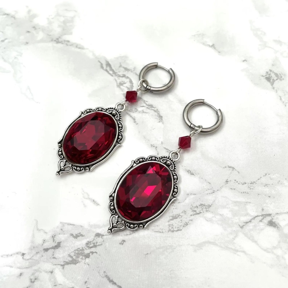 빅토리아 고딕 기하학 다각형 타원형 블랙 레드 크리스탈 - Women'S Victorian Accessories 리뷰 및 가격