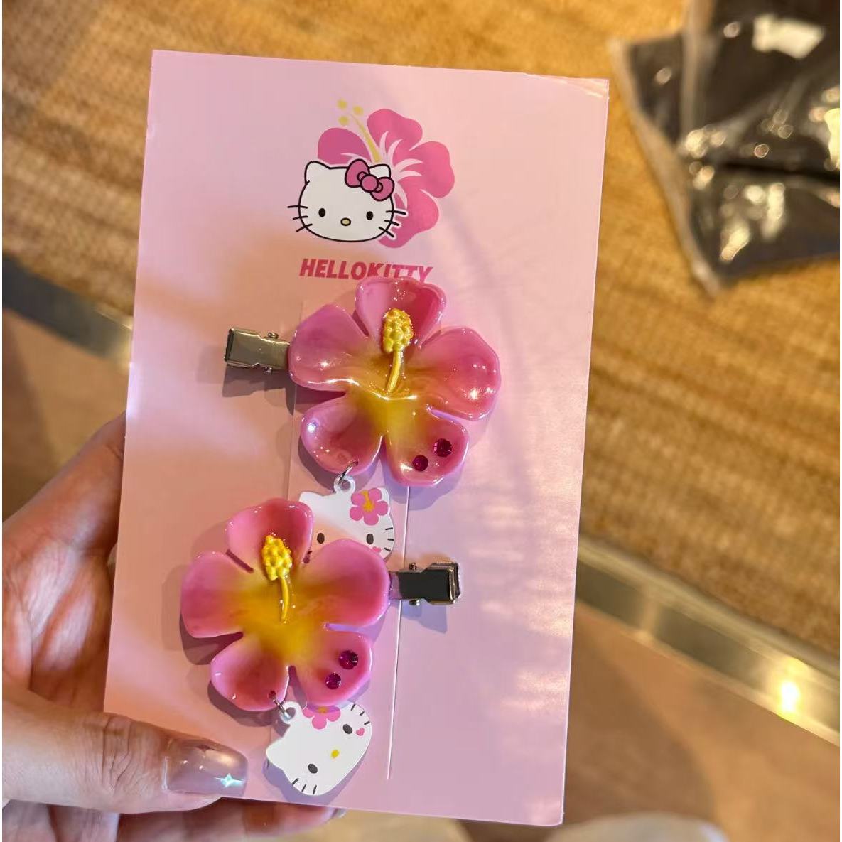 카와이 산리오 헬로 키티 꽃 머리핀 세트 핑크 히비스커 - Women Accessories Aesthetic 리뷰 및 가격