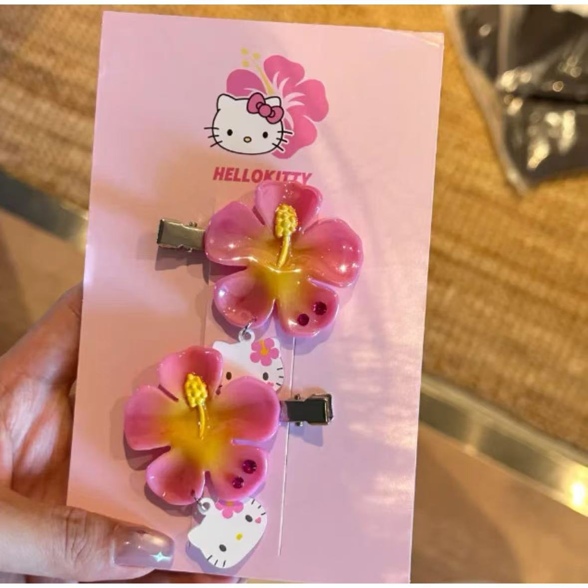 카와이 산리오 헬로 키티 꽃 머리핀 세트 핑크 히비스커 - Women Accessories Aesthetic 리뷰 및 가격