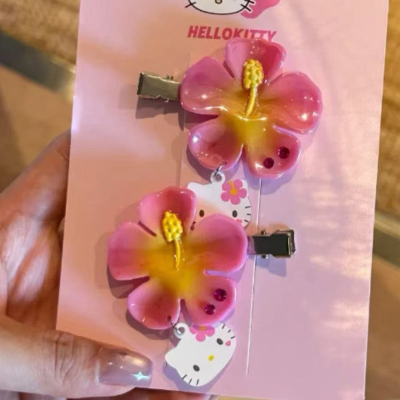 카와이 산리오 헬로 키티 꽃 머리핀 세트 핑크 히비스커 - Women Accessories Aesthetic 리뷰 및 가격