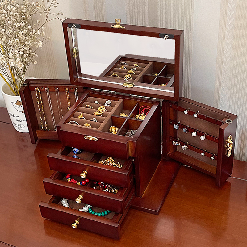 나무 보석 상자 벨벳 서랍 반지 목걸이 Bangles  - Women Accessories Drawer 리뷰 및 가격