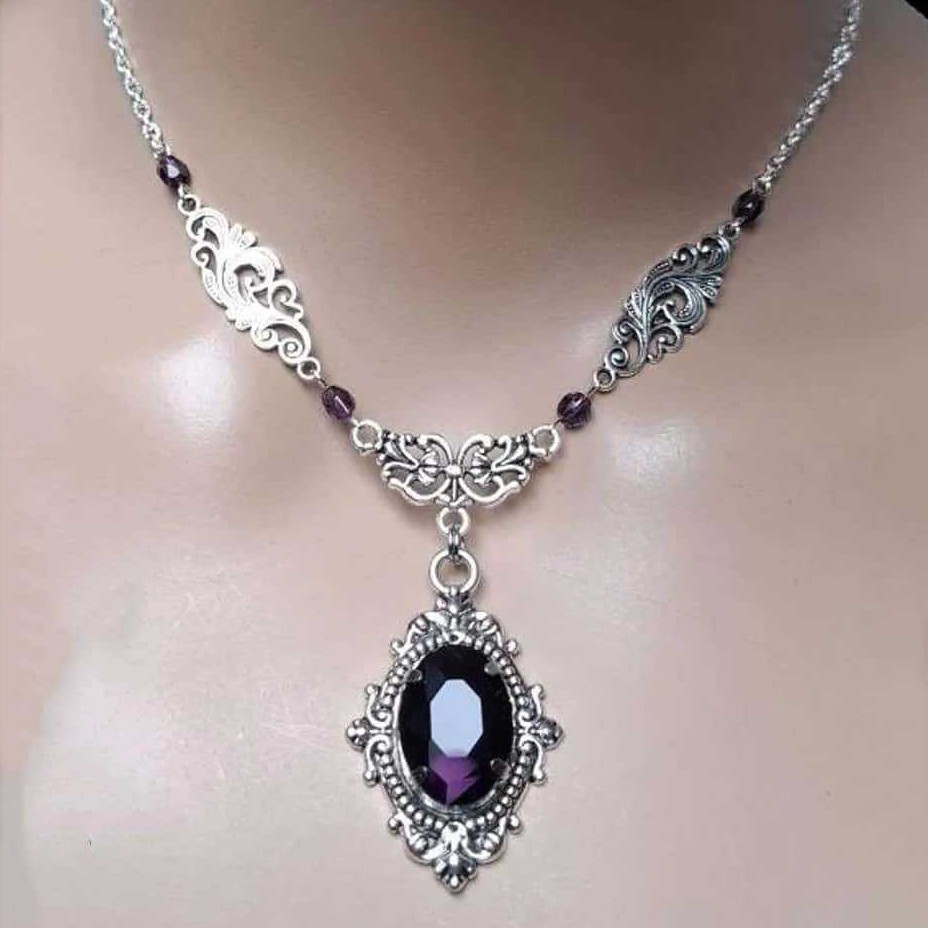 보라색 마법의 물방울 목걸이, 고딕 보석, 마녀 액세서 - Women'S Victorian Accessories 리뷰 및 가격