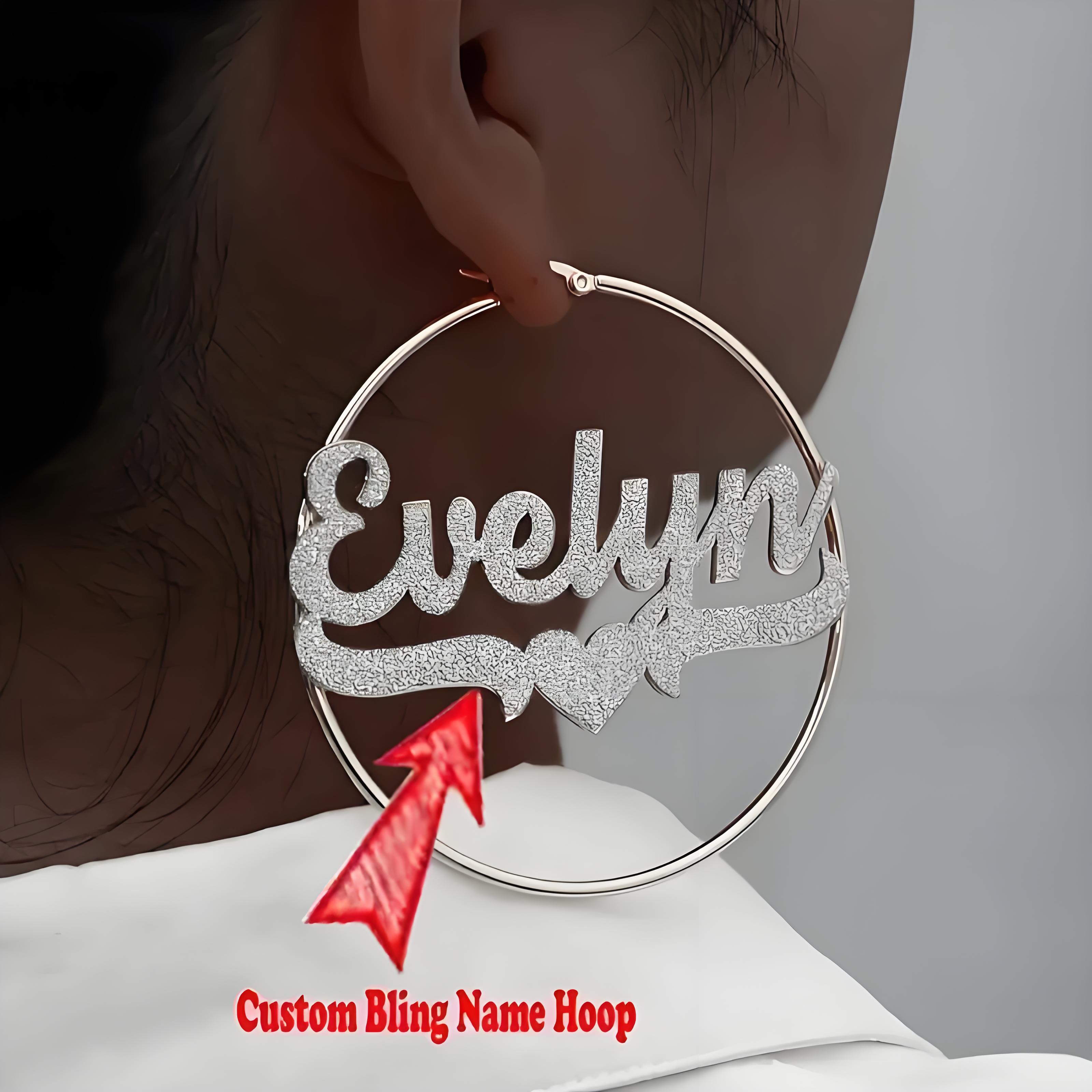 개인화 된 샌드 블라스트 이름 후프 귀걸이, 맞춤형 스 - Women Accessories Name 리뷰 및 가격