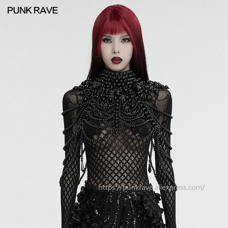 PUNK RAVE 여성용 고딕 해골 비즈 넥 커버 멀티 - Women Accessories For Hand 리뷰 및 가격