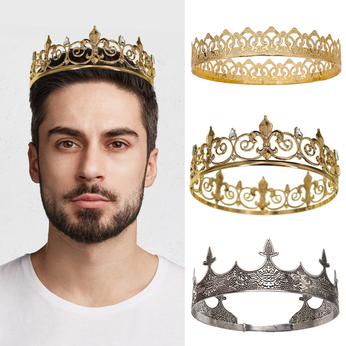 남성/여성을위한 로얄 킹 퀸 크라운 금속 프린스 크라운 - Queen Accessories 리뷰 및 가격