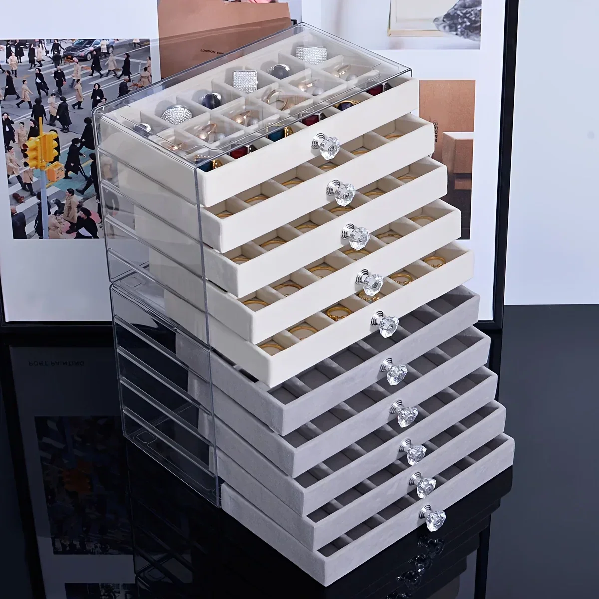 새로운 7단 그레이 보석 보관함 서랍형 디자인 대용량  - Women Accessories Drawer 리뷰 및 가격