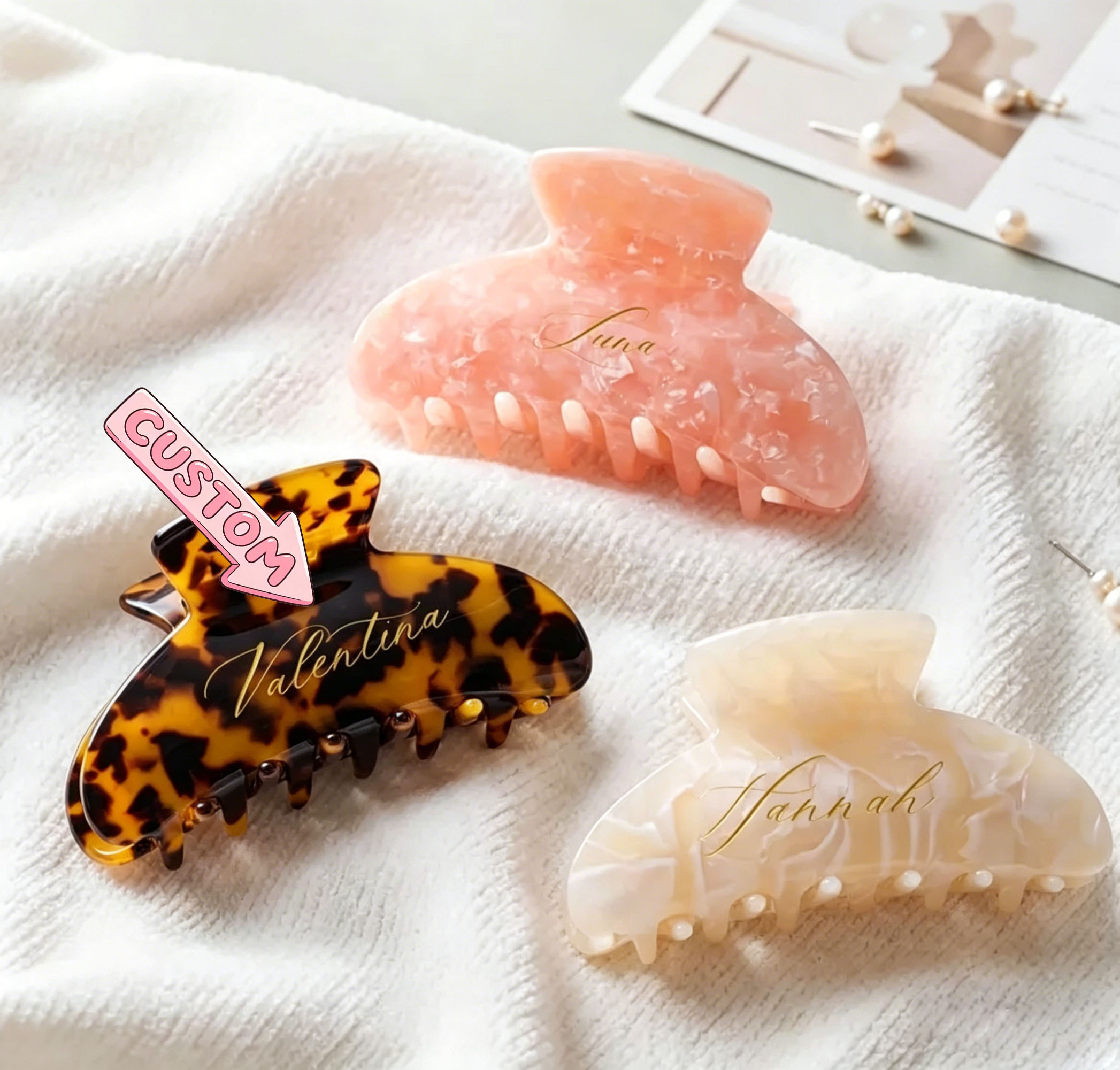 맞춤형 레오파드 프린트 헤어 클로 클립, 맞춤 이름 각 - Women Accessories Name 리뷰 및 가격