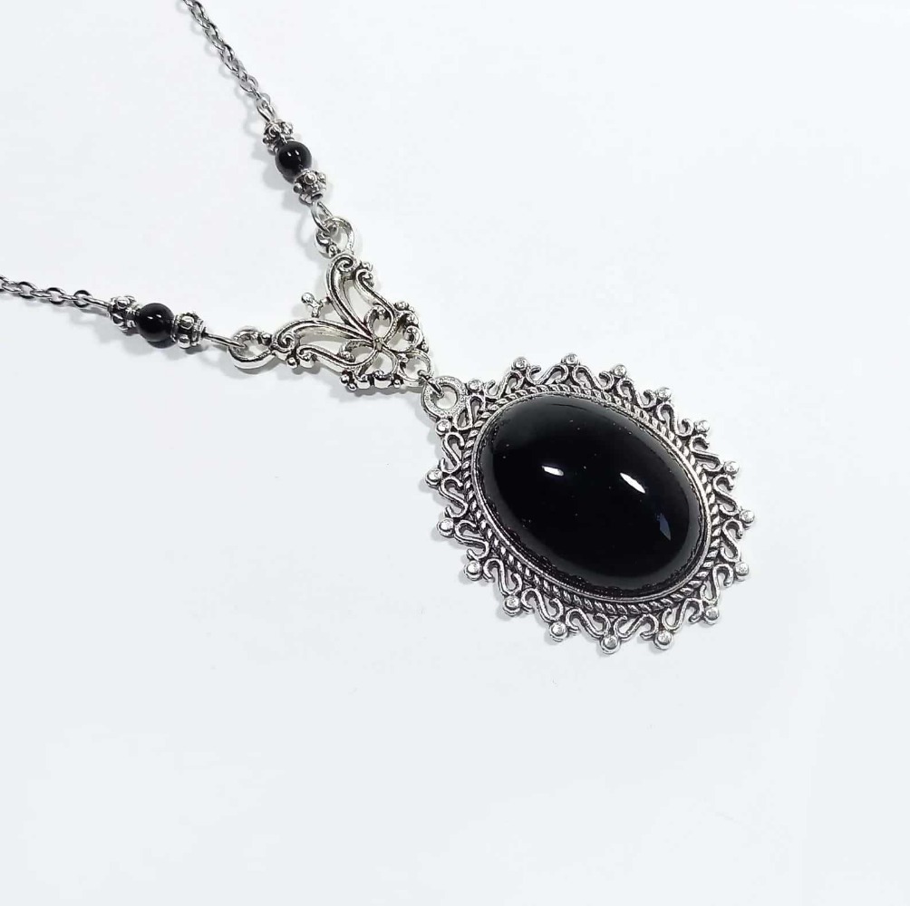 빅토리아 고딕 실버 컬러 레이스워크 타원형 천연 블랙  - Women'S Victorian Accessories 리뷰 및 가격