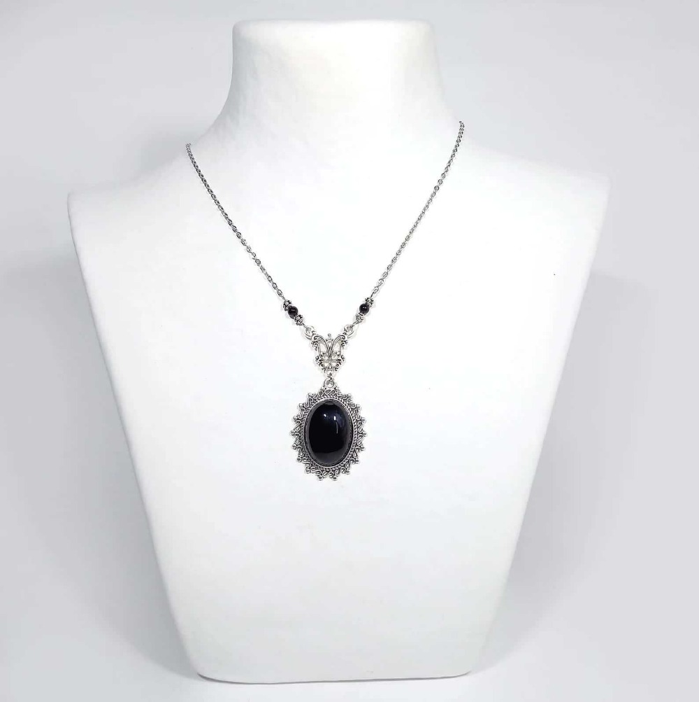 빅토리아 고딕 실버 컬러 레이스워크 타원형 천연 블랙  - Women'S Victorian Accessories 리뷰 및 가격