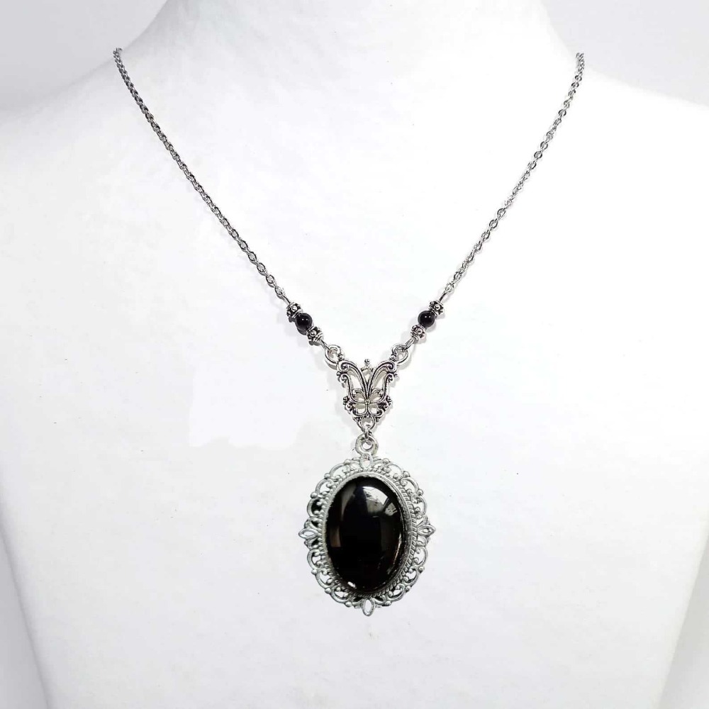 빅토리아 고딕 실버 컬러 레이스워크 타원형 천연 블랙  - Women'S Victorian Accessories 리뷰 및 가격