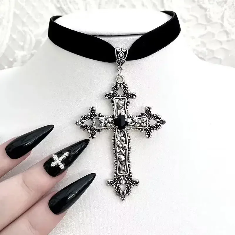 빈티지 앤티크 실버 컬러 크로스 초커 블랙 라인스톤 고 - Women'S Victorian Accessories 리뷰 및 가격