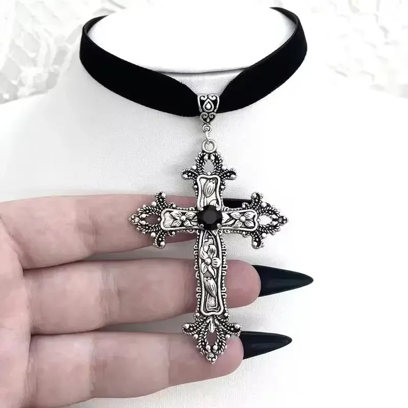 빈티지 앤티크 실버 컬러 크로스 초커 블랙 라인스톤 고 - Women'S Victorian Accessories 리뷰 및 가격