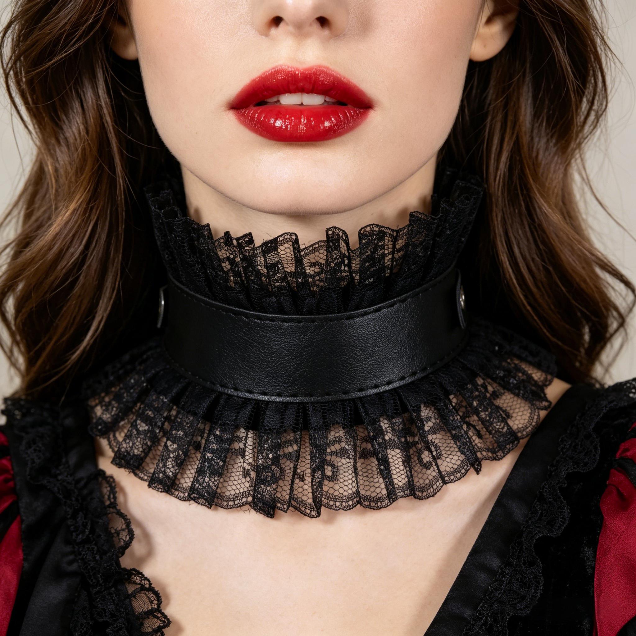 여성용 빈티지 가짜 칼라 고딕 블랙 인조 가죽 러플 플 - Women'S Victorian Accessories 리뷰 및 가격
